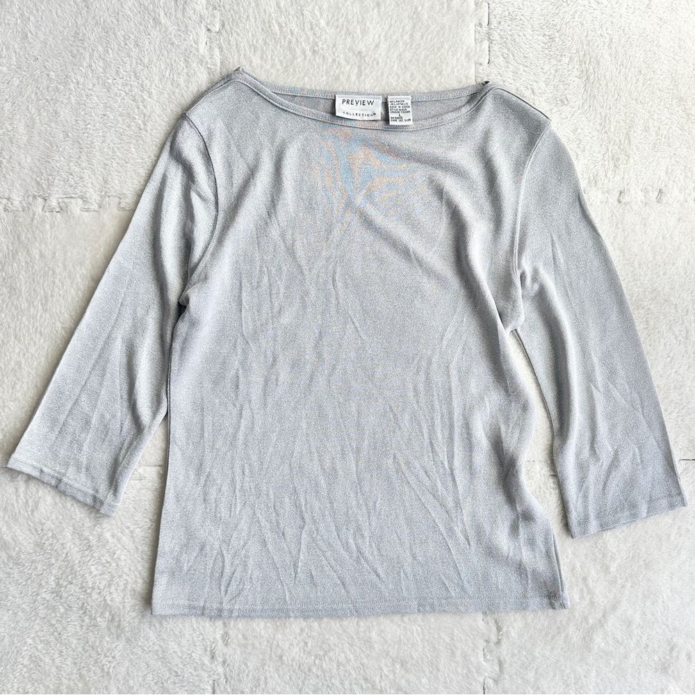 Preview Collection gray, silver metallic blouse, size large